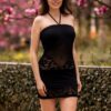 Abito bustier nero corto rete pizzo elegante moderno femminile raffinato per occasioni serali speciali