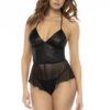 Body effetto babydoll wetlook nero rete spalline regolabili zip posteriore elegante sensualità sensuale raffinata