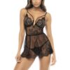 babydoll nero Selma sensuale elegante pizzo scintillante corsetto integrato slanciante perizoma coordinato femminile seducente raffinato confortevole intimo romantico