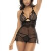 Babydoll elegante pizzo rete reggiseno ferretto perizoma gonna rimovibile nero sensuale raffinata seducente femminile