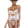 bustier pizzo floreale rete trasparente bianco ferretto reggicalze regolabili perizoma coordinato spalline lingerie seducente elegante raffinata morbida elastica premium