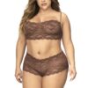 Completo lingerie pizzo taglie forti top spalline shorty cacao elegante sensuale femminile raffinato morbido