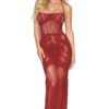 Camicia notte lunga rete rossa bustier elegante trasparente design femminile audace sensuale raffinata seducente