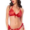 Set lingerie rosso due pezzi reggiseno perizoma ricami fiocchi raso eleganza sensualità femminilità raffinata