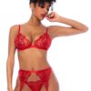Completo lingerie donna rosso tre pezzi pizzo ricamato sensualità raffinata sensuale elegante seducente femminile