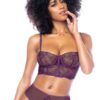 Set lingerie due pezzi viola melanzana ricami floreali trasparente elegante sofisticato femminile raffinato sensuale