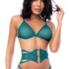 Set lingerie tre pezzi verde smeraldo reggiseno corsetto perizoma elegante seducente sensuale raffinata femminile
