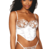 Bustier bianco ferretto raso pizzo floreale scollo trasparente spalline regolabili sensuale elegante raffinata seducente