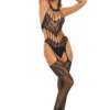 Body a rete nero con calze integrate design elegante moderno sensuale femminile seducente raffinato