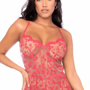 Tuta corta pizzo trasparente ciliegia spalline regolabili sensualità elegante raffinata sensuale seducente femminile sofisticata