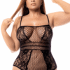 Body taglie forti rete nera pizzo floreale spalline sottili design elegante sensuale raffinata seducente