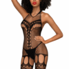 Bodystocking nero elegante fantasia pizzo floreale dettagli ovali sensualità femminilità raffinata audace morbido elasticizzato