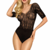 Body nero in pizzo floreale elegante scollatura barca maniche lunghe sensualità sensuale raffinata seducente