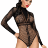 Body nero maniche lunghe rete pizzo fantasia Spicy whisper scollatura profonda elegante sensuale raffinata