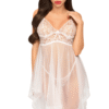 Babydoll perizoma bianco pizzo trasparente design elegante seducente femminile raffinato sensuale raffinata sofisticata lussuosa