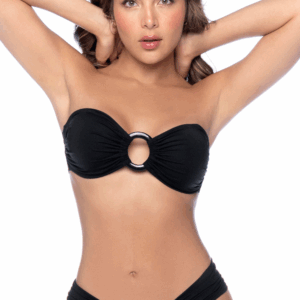 Bikini nero fascia elegante con anello centrale design moderno comfort stile spiaggia piscina estate