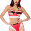 Costume sexy Mamma Natale tre pezzi rosso satin pizzo nero dettagli dorati festa Natale