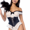 Costume sexy da cameriera body corsetto pizzo bianco nero fascia capelli sensuale elegante raffinata