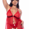 Costume Babbo Natale Sexy Taglie Forti Babydoll Perizoma Pizzo Rosso Pelliccia sensuale elegante raffinata