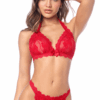 Completo sexy pizzo rosso top perizoma coordinato design raffinato elegante femminile sensuale raffinata seducente