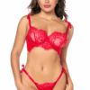 Set sexy due pezzi pizzo rosso perizoma lacci annodabili design raffinato elegante sensuale femminile