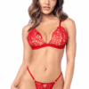 Set sexy due pezzi crochet rosso top regolabile perizoma delicato traforato motivo floreale seducente