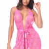 Babydoll sensuale pizzo rosa profonda scollatura cintura raso fiocco perizoma elegante raffinata seducente femminile