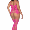 Tuta rosa taglie forti in rete con reggicalze calze integrate motivo floreale seducente elegante