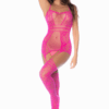 Tuta in rete rosa audace con reggicalze calze integrate silhouette femminile sensuale seducente elegante