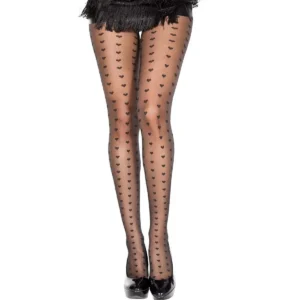 Collant neri fantasia decorati piccoli cuori trasparenti eleganti raffinati femminili per occasioni speciali serali