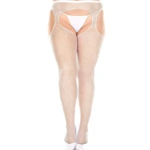 Collant rete bianco taglia grande effetto reggicalze femminile elegante sensuale raffinata seducente sofisticata lussuosa