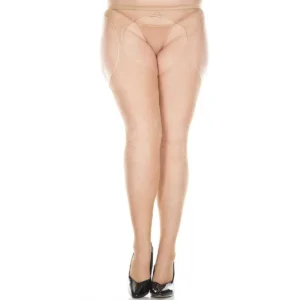 Collant rete color carne taglie forti effetto reggicalze elegante femminile design sofisticato morbido confortevole