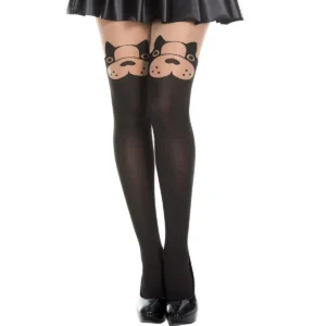 Collant semi opaco nero con fantasia testa di cane originale e moderna sensuale elegante