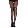 Collant semi opaco nero con disegno fiocco effetto calze sexy fantasia sensuale elegante raffinata