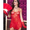 Babydoll rosso pizzo floreale trasparente perizoma elegante raffinato seduzione notturna sensuale raffinata seducente femminile