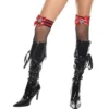 Calze corte nere a rete con fiocco rosso teschio pirata decorazione elegante donna sexy