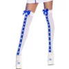 Calze sexy bianche fascia blu croci fiocchi satinati reggicalze costume infermiera sensuale elegante raffinata