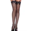 Calze nere a rete fine con eleganti fiocchi neri in raso per gambe sofisticate