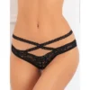 Perizoma nero in pizzo con ornamenti incrociati davanti dietro elegante sofisticato sensuale raffinata seducente