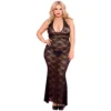 Camicia da notte lunga nera pizzo floreale taglie forti scollatura profonda elegante sensuale raffinata