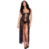 Camicetta Lunga Nera Pizzo Floreale Aperta Elegante Perizoma Inclusa Seducente sensuale raffinata femminile sofisticata