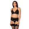 Lolitte Set lingerie nero tre pezzi reggiseno pizzo perizoma reggicalze elegante sensuale raffinato femminile
