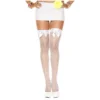 Calze bianche a rete fine eleganti con fiocchi satinati delicati sopra ginocchio sensuale elegante