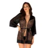 Accappatoio corto animalier nero elegante sensualità raffinata tessuto trasparente sensuale seducente femminile sofisticata lussuosa