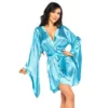 Vestaglia kimono turchese elegante in raso maniche ampie cintura vita stile raffinato sensuale morbido
