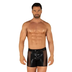Costume da bagno uomo punta negra nero tessuto lucido rete trasparente sensuale elegante raffinata