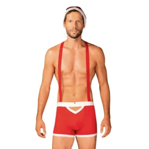 Costume Signor Claus Uomo Boxer Bretelle Rosso Cappello Natalizio Sexy sensuale elegante raffinata seducente