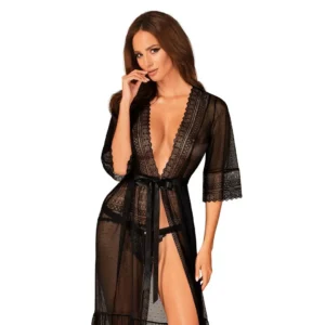 Estiqua accappatoio nero trasparente pizzo morbido sensualità femminile elegante raffinato sensuale raffinata seducente sofisticata