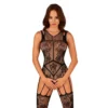 Bodystocking nero F due tre nove floreale rete trasparente elegante sensuale femminile aderente raffinato