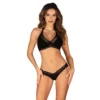 Completo intimo donna pizzo nero due pezzi reggiseno perizoma elegante sensuale raffinata seducente femminile